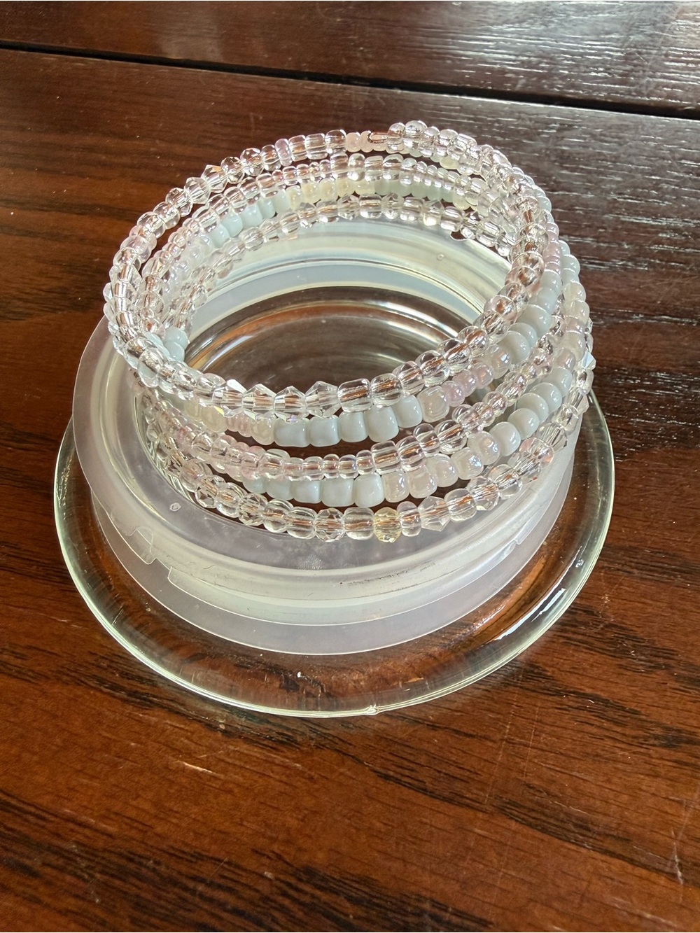 Delicate Cool Mint and Clear Glass Bead Coil Bracelet